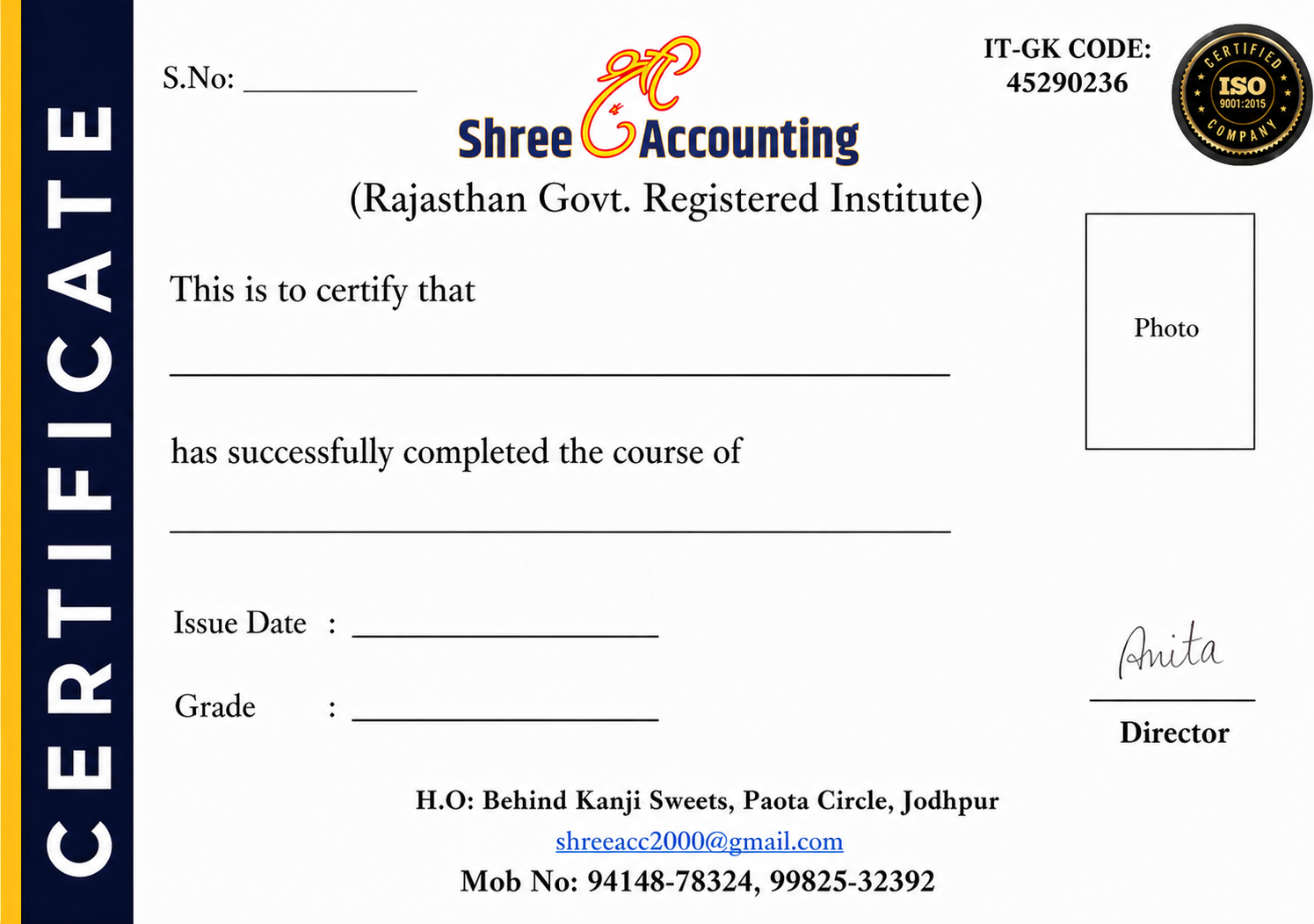 Shree Accounting Certificate
